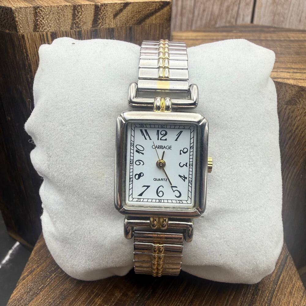 Vintage Carriage by Timex Two Tone Rectangle Stretch Band Quartz Watch